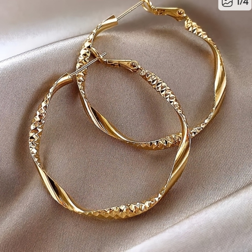 Gold Twisted Hoop Earrings with Spiral Design